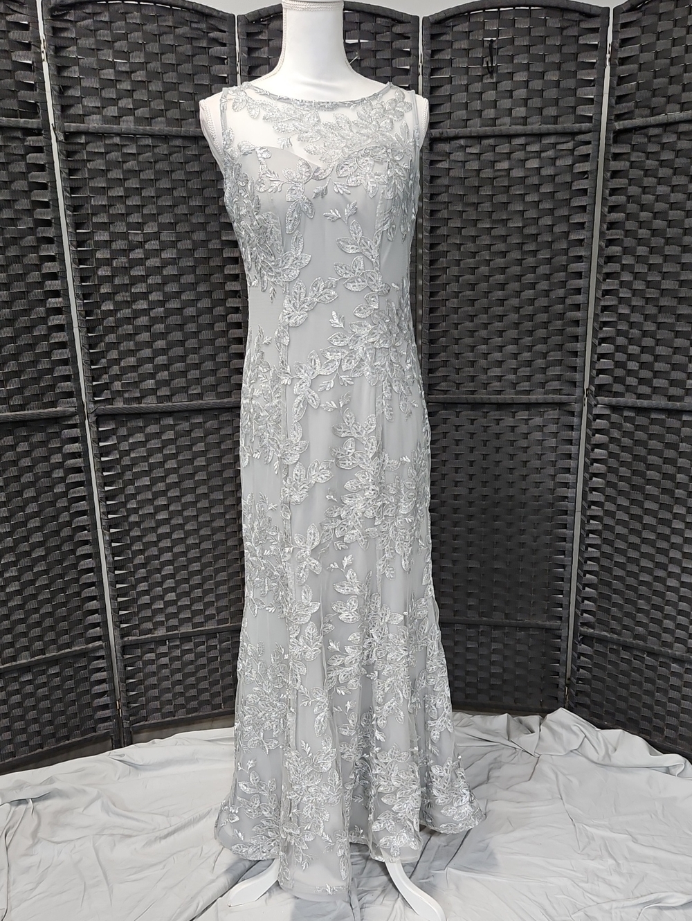 Silver Lace-Appliqué Maxi Dress - Sleeveless